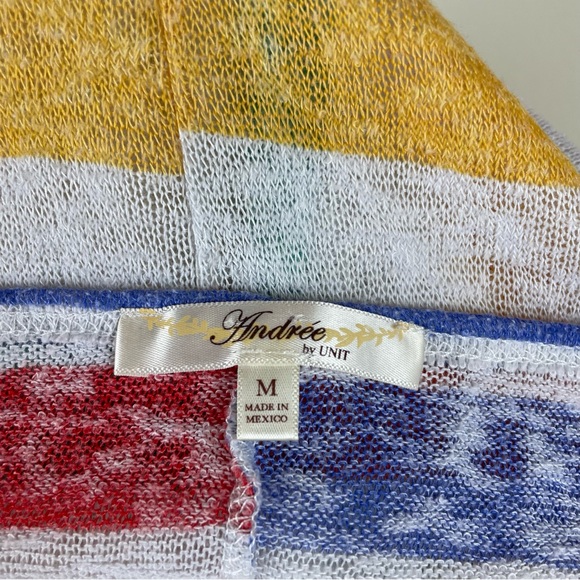 Andree By Unit Colorful Red White Blue Stripe Blouse Top Women Size Medium Boho - Picture 2 of 5